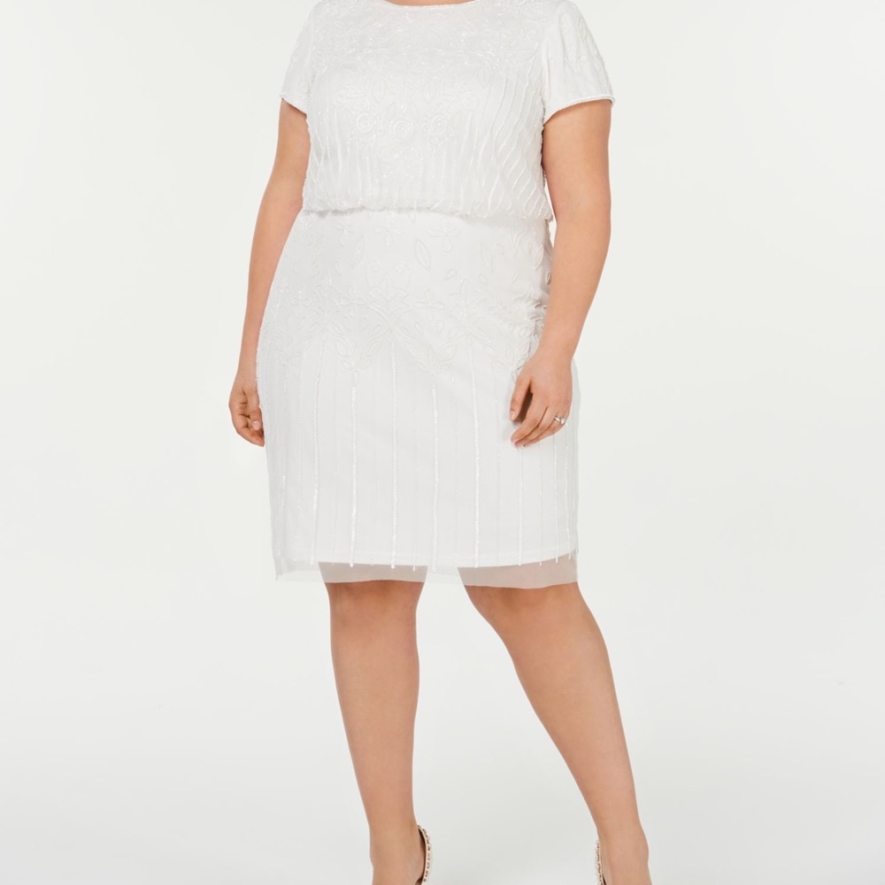 Beautiful Adrianna Papell Ivory Beaded Sheath Dress - Plus size 20W